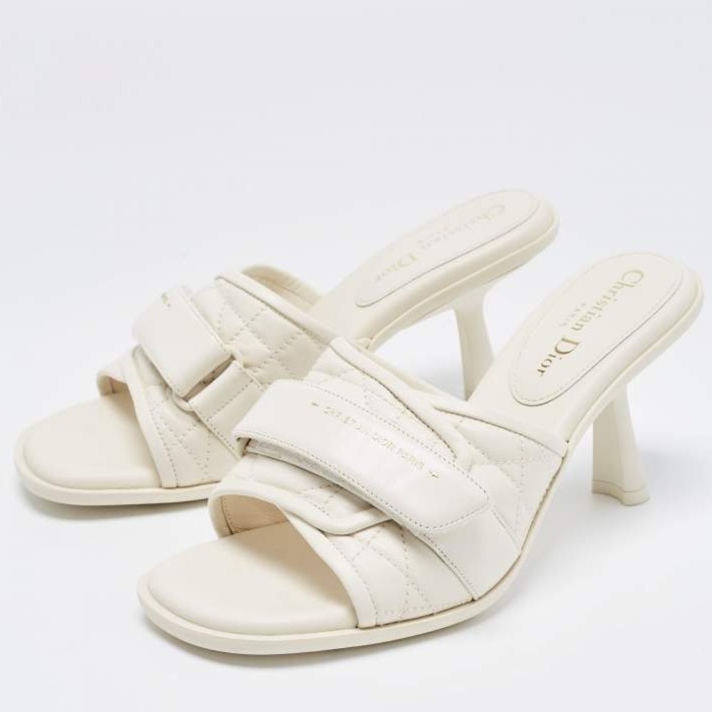 Dior Cannage Quilted Women’s Cream Heeled Sandals